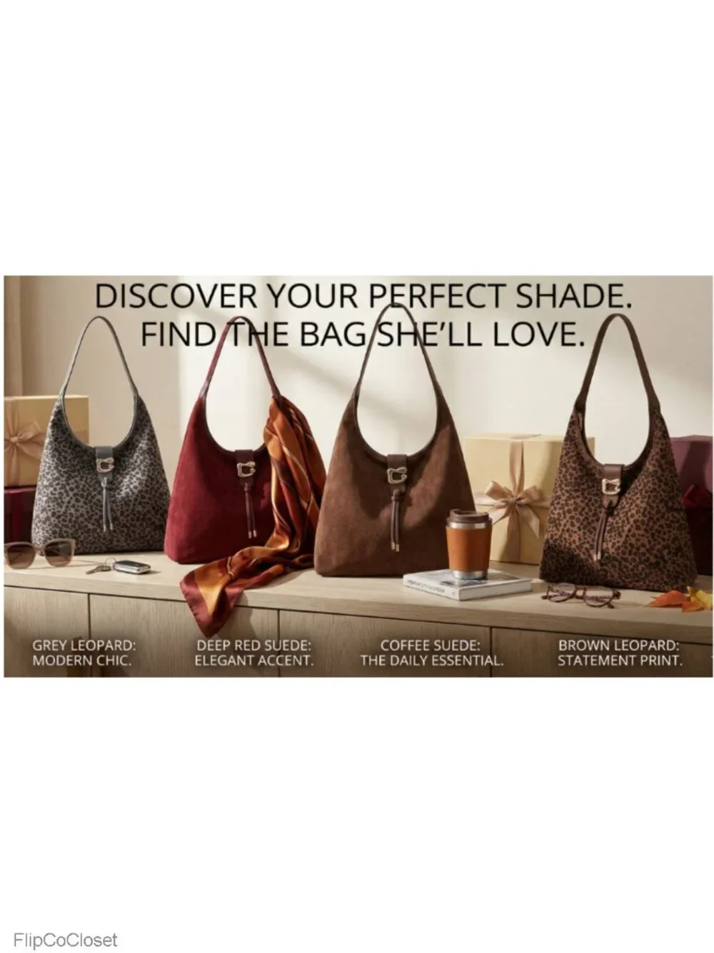 Faux Suede Hobo Bag Slouchy Shoulder Purse Tote with Zipper